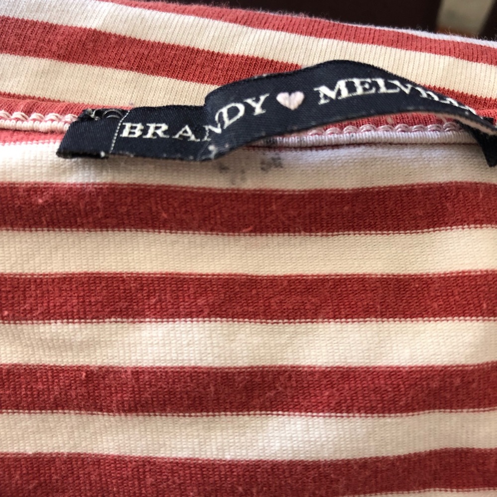 Brandy Melville Pink & White Stripe Crop Tee - Picture 4 of 5